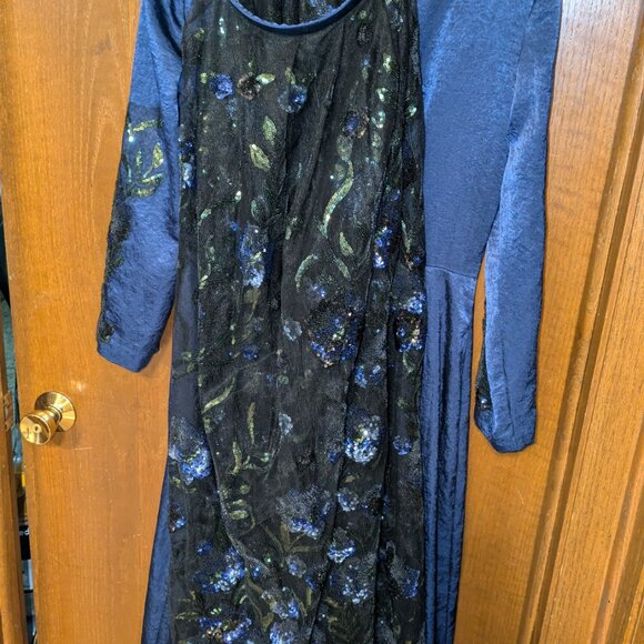 Satin Gown with Detachable Skirt Floral Sequin Applique - Picture 3 of 4